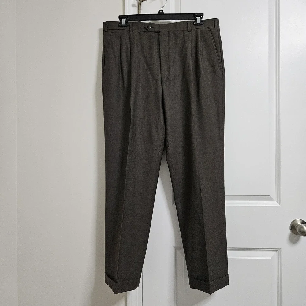 Brooks Brothers Suit Men 46L Brown 346‎ Stretch Houndstooth 2-Button Pleat 37x30